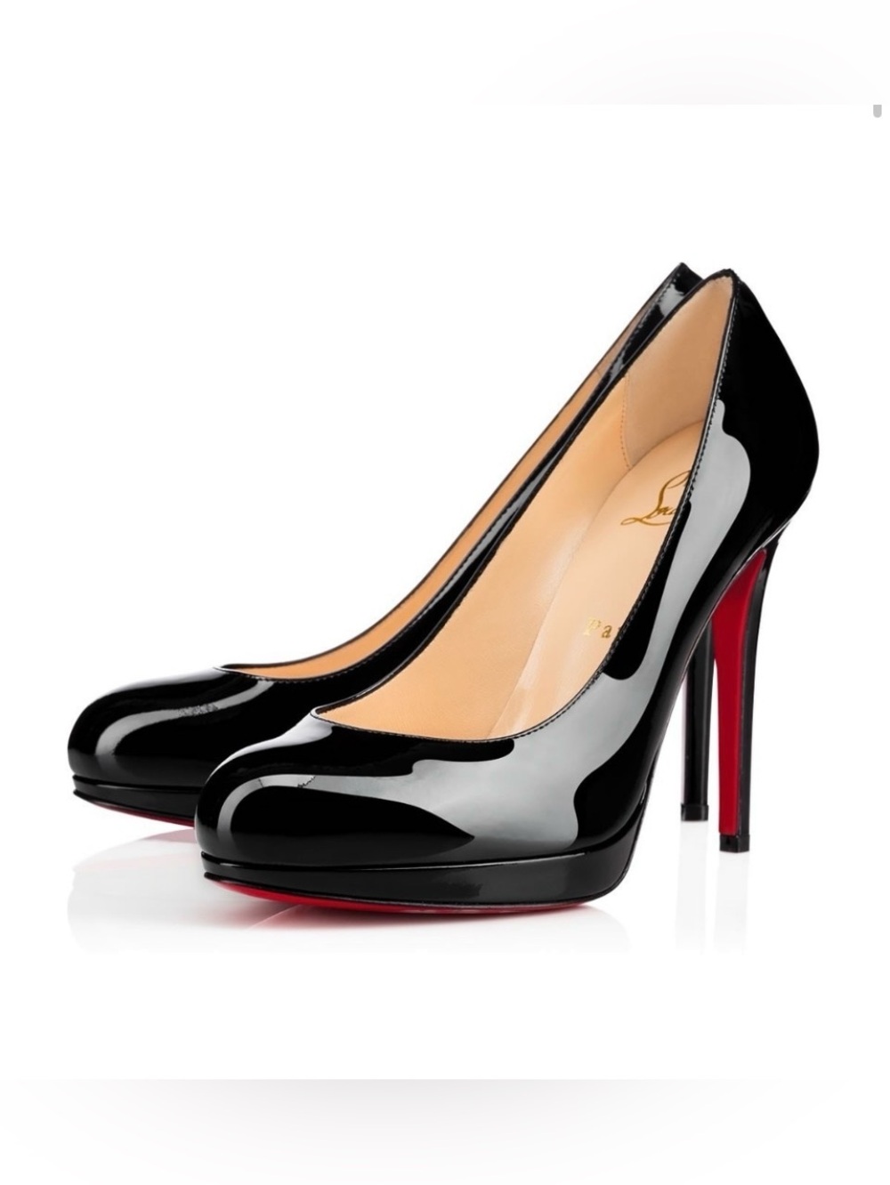 Christian Louboutin Black Patent Leather Platform Pumps with Red Sole